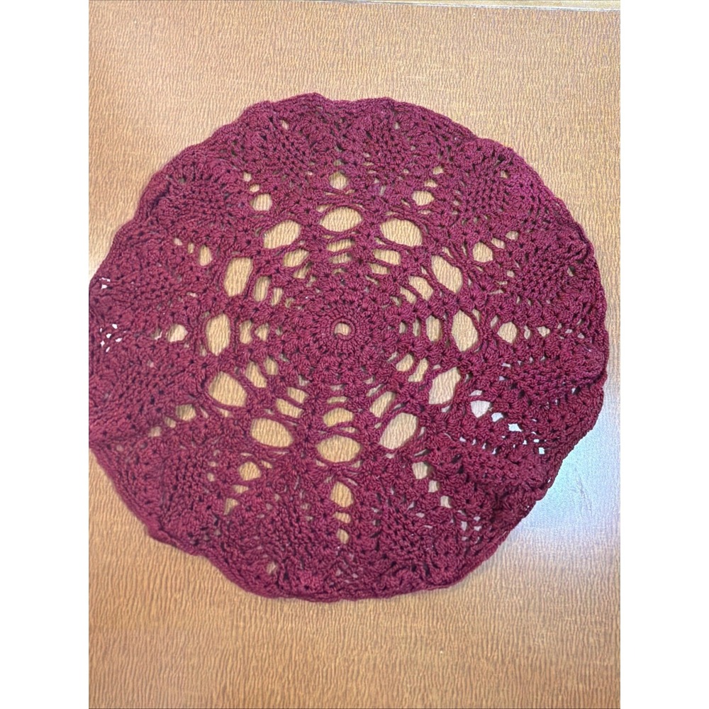 Vtg Crochet Doily Lace Handmade 12" Deep Red